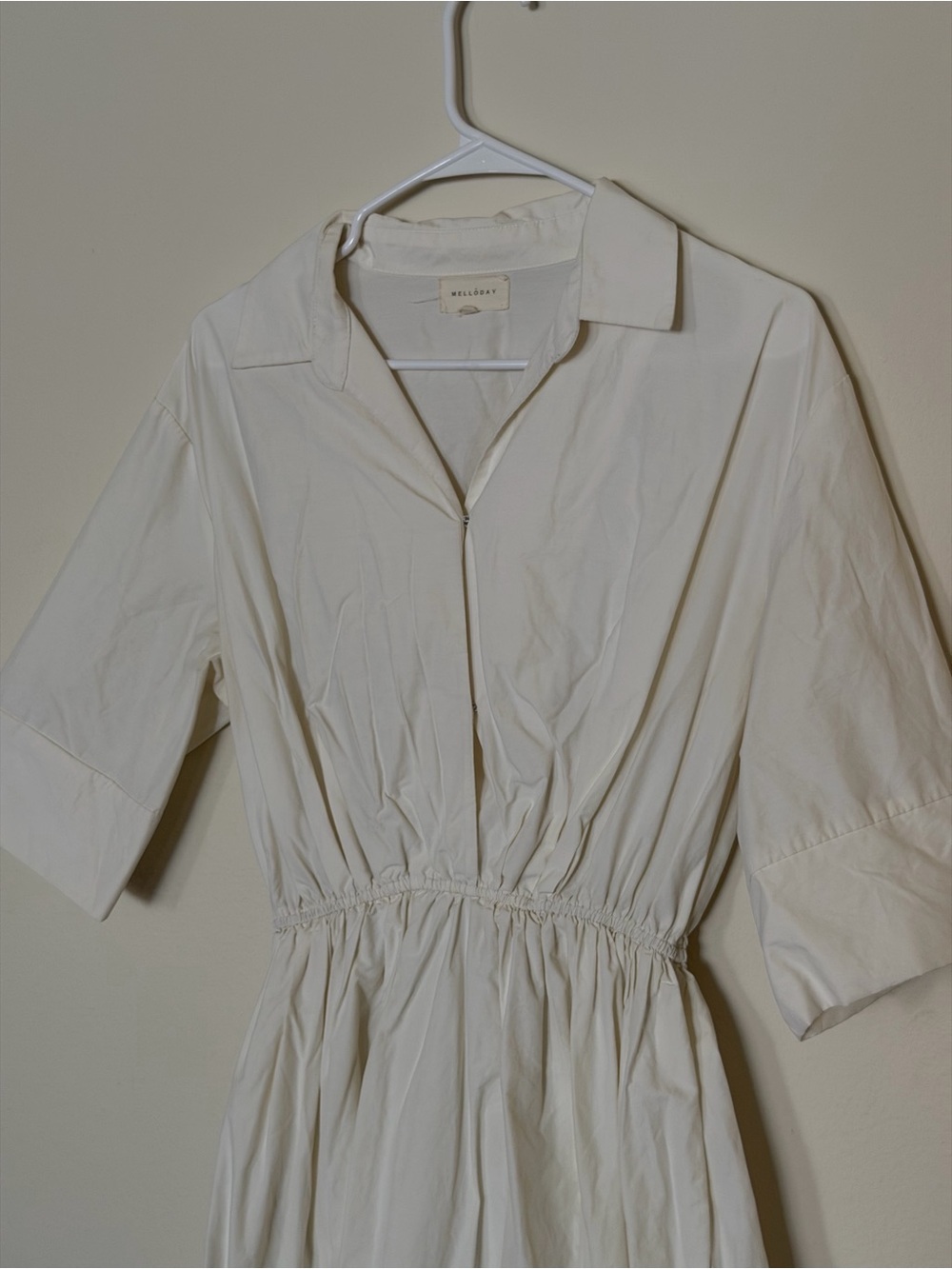 MELLODAY Cream Collared Midi Dress with Elastic Waist